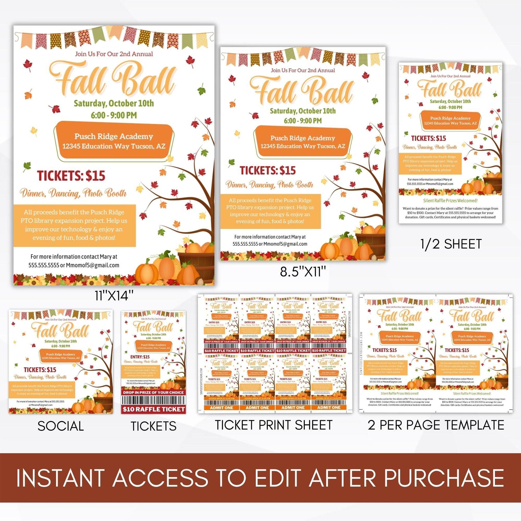 Entry Ticket Fall Fall Ball Flyer Ticket Sign Poster Set – Simple Desert Designs