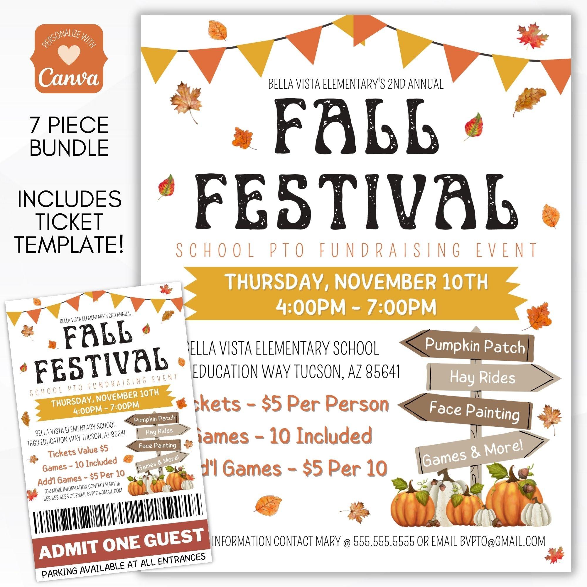 fall festival fundraiser event invitation flyer set for business, community, neighborhood, school PTO/PTA/PTC or charity fundraising event