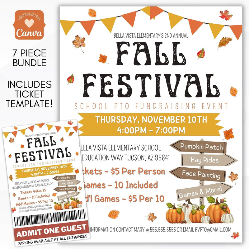 fall festival fundraiser event invitation flyer set for business, community, neighborhood, school PTO/PTA/PTC or charity fundraising event