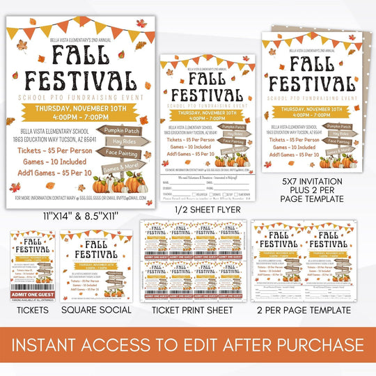Fall Festival Flyer Sign Ticket Bundle Printable Party Invitation ...