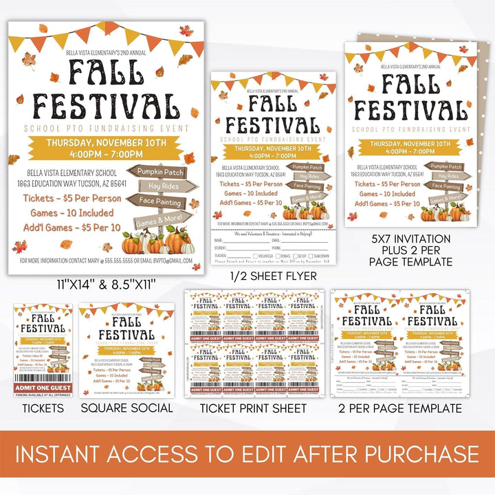 Entry Ticket Fall Fall Festival Flyer Sign Ticket Bundle Printable Party Invitation ...
