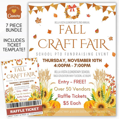 fall craft fair fundraiser event invitation flyer set for business, community, neighborhood, school PTO/PTA/PTC or charity fundraising event