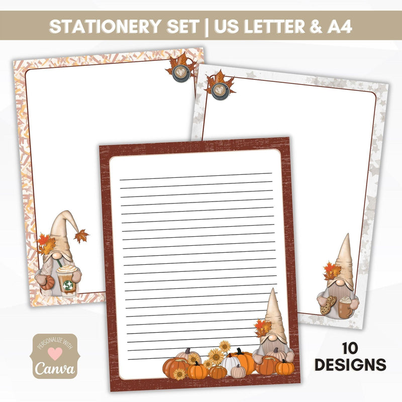 fall gnome stationery journal paper lined and unlined