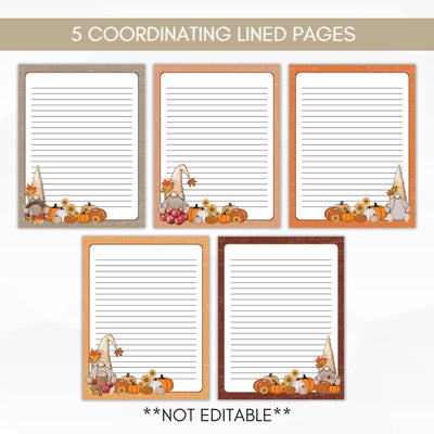 lined autumn gnome stationery set