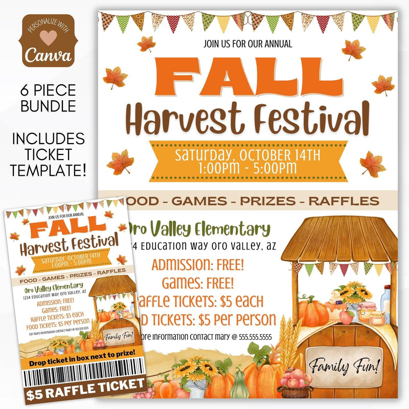 Editable Fall Harvest Fundraising Flyer Ticket Invitation Bundle