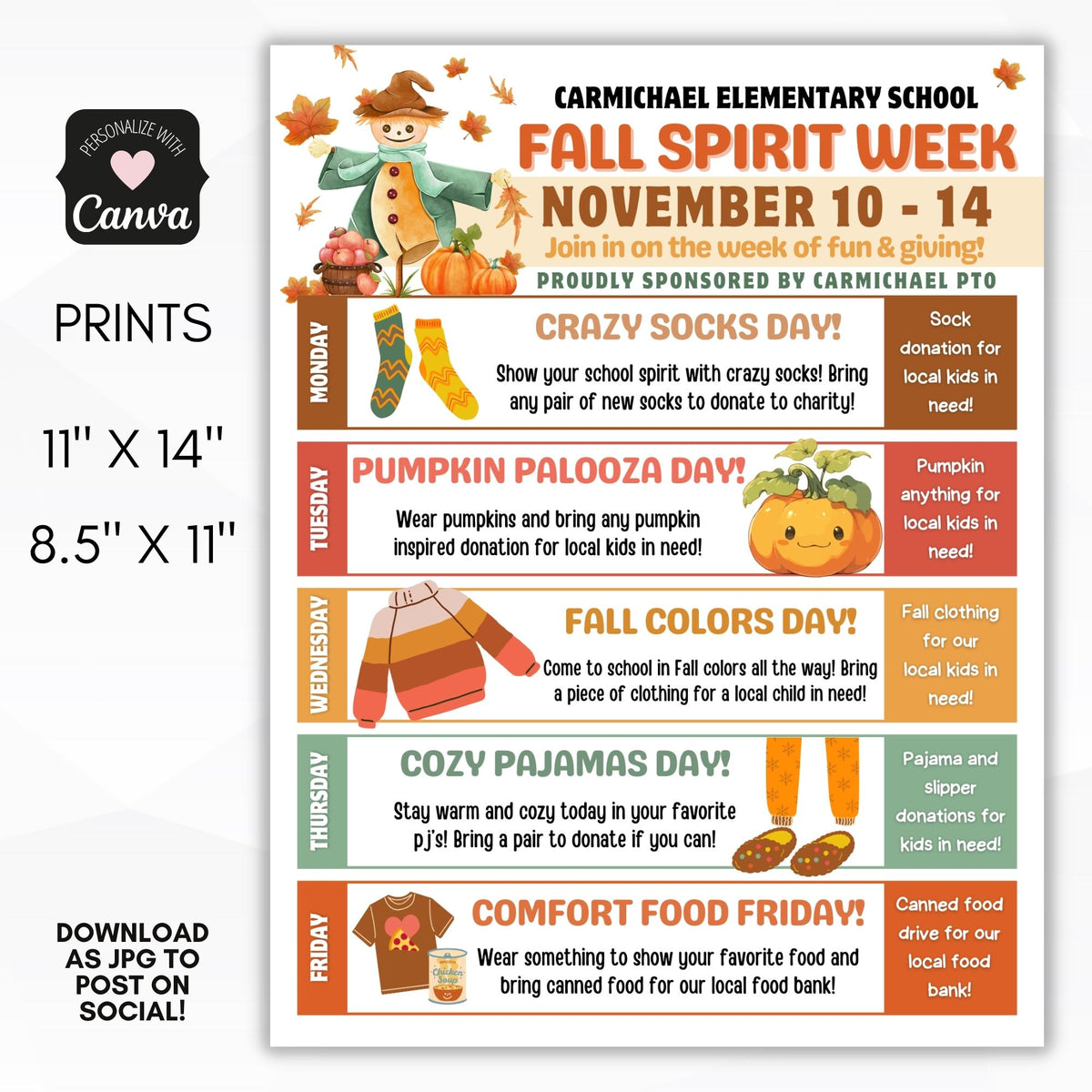 Fall School Spirit Week Flyer Template - Simple Desert Designs