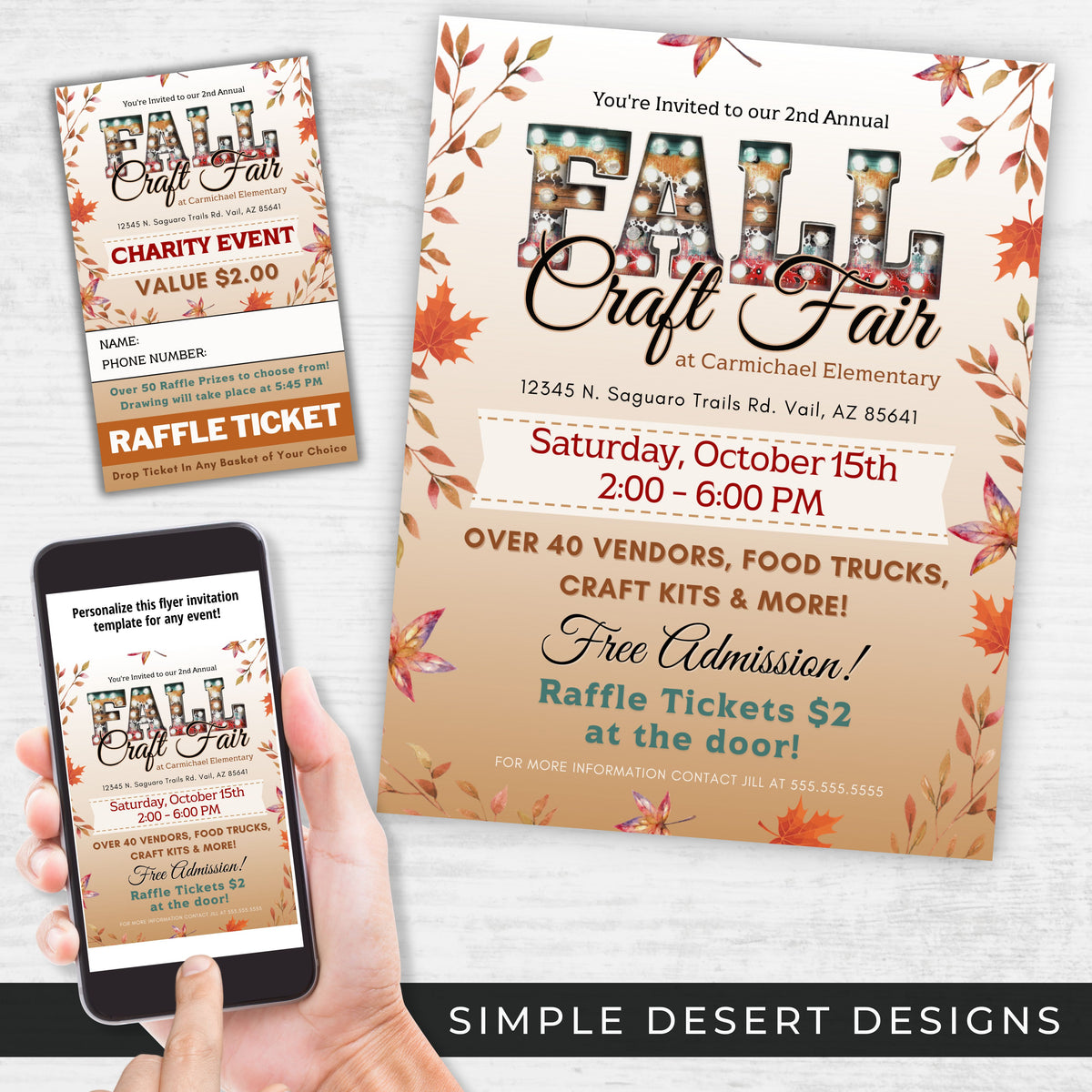 Fall Craft Fair Flyer & Ticket Bundle - Simple Desert Designs