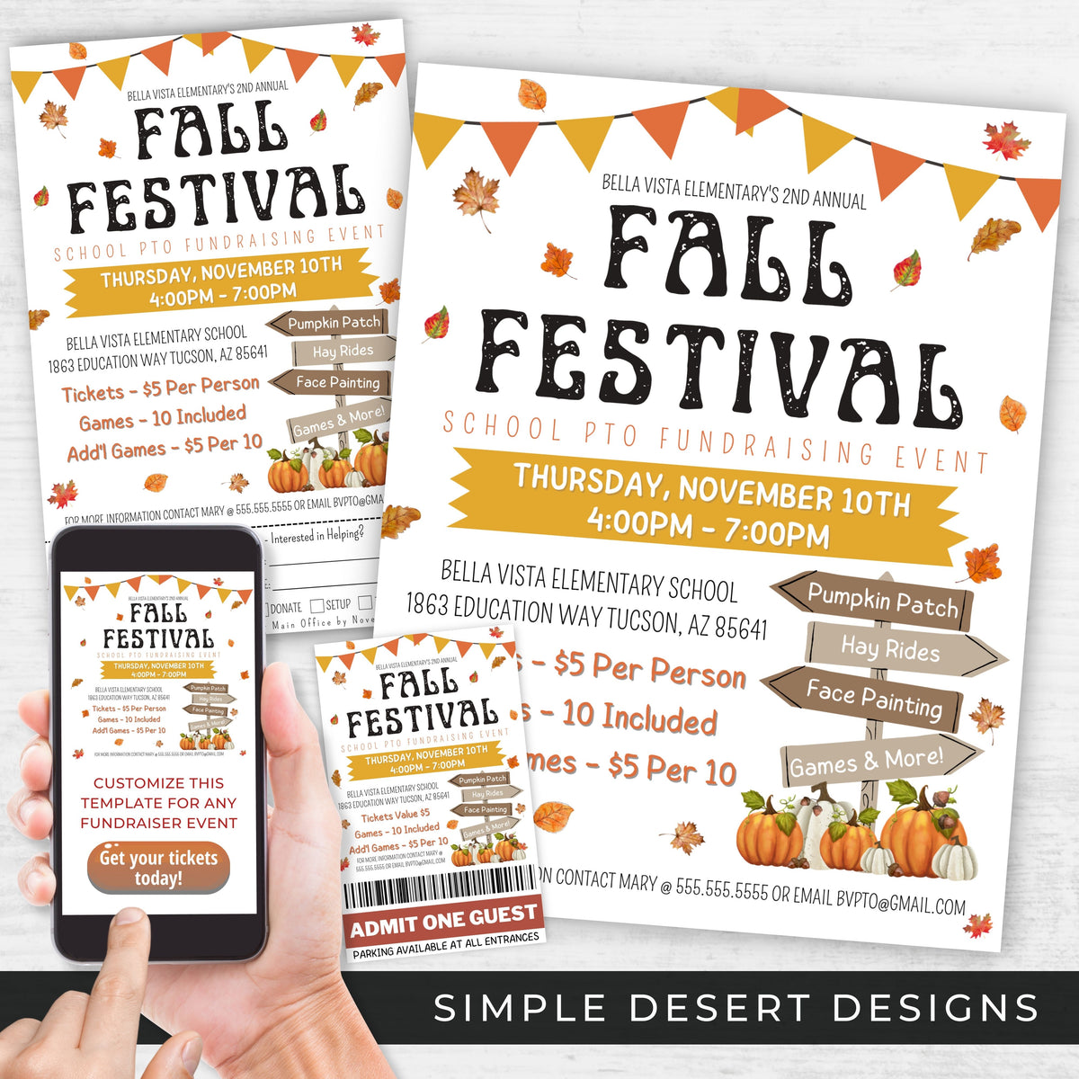 Fall Festival Flyer Sign Ticket Bundle - Simple Desert Designs