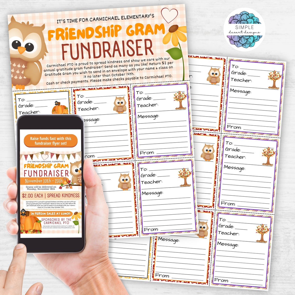 Fall Friendship Grams Flyer Template - Simple Desert Designs
