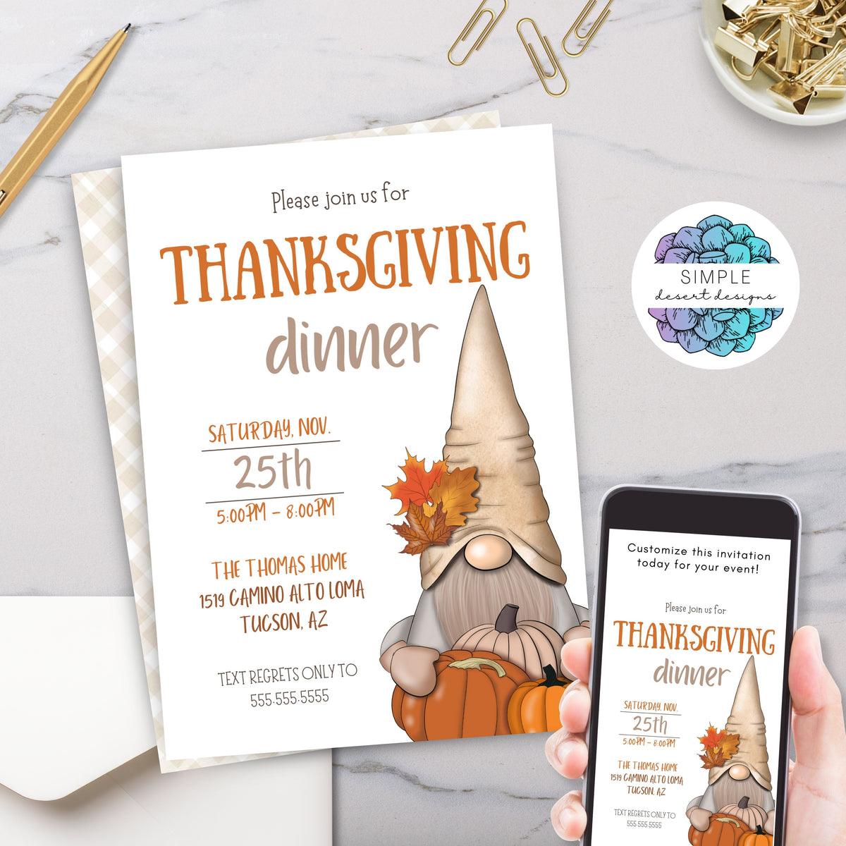 Fall Theme Dinner Invitation Template - Simple Desert Designs