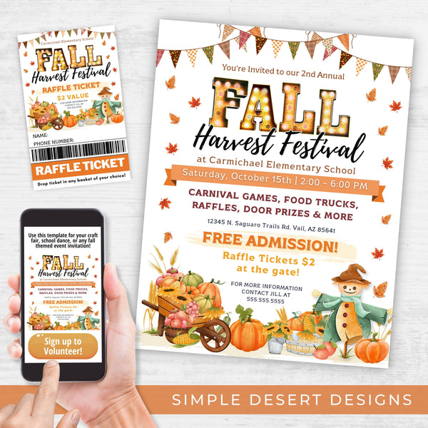 Fall Festival Flyer Poster Ticket Bundle - Simple Desert Designs