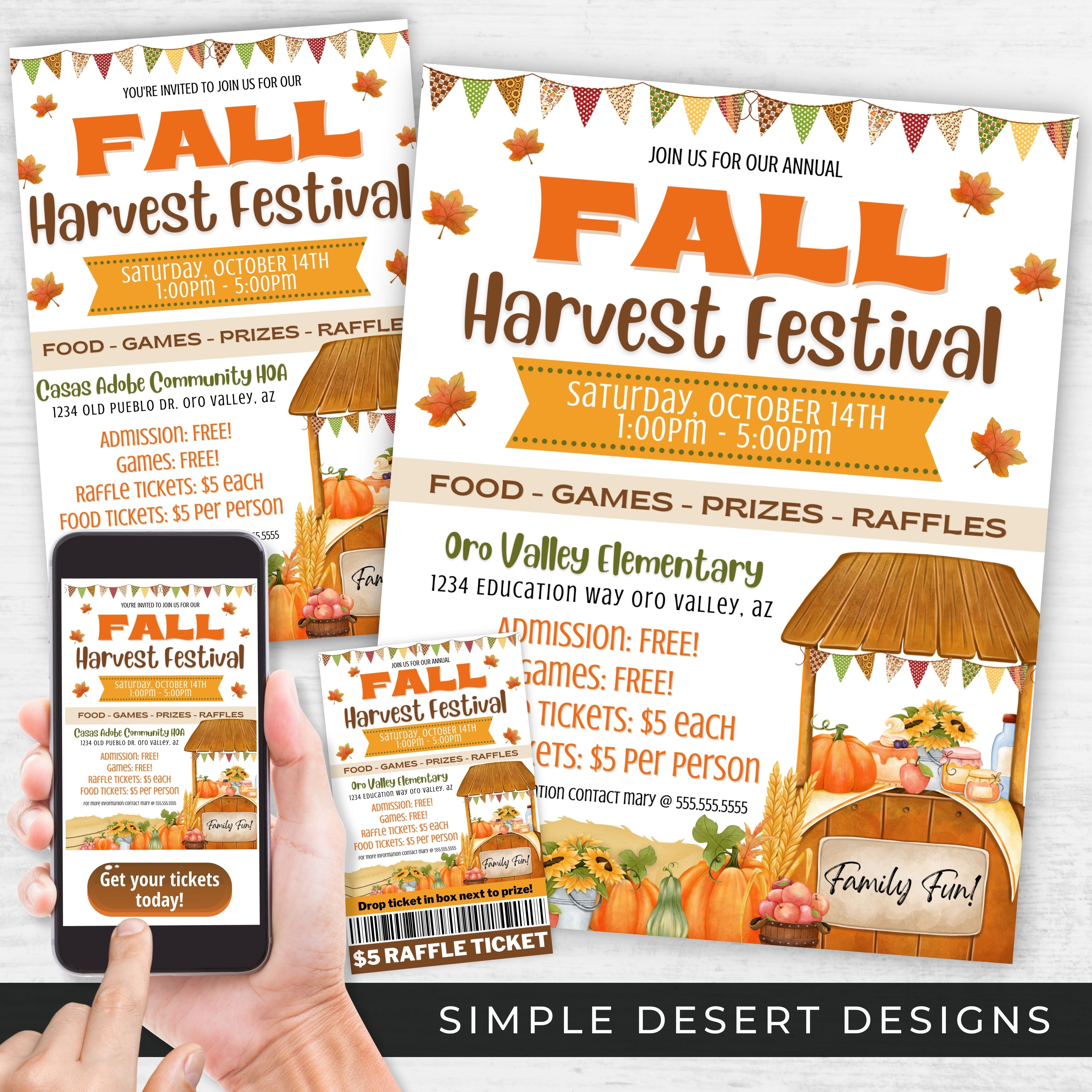 Fall Flyers Fall Harvest Festival Flyer Ticket Bundle – Simple Desert Designs