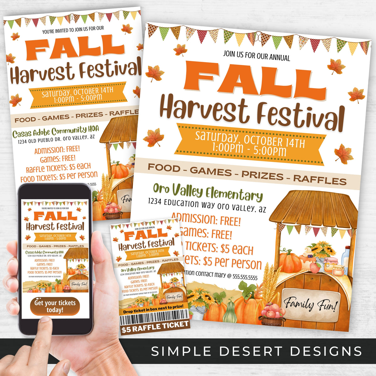 Fall Harvest Festival Flyer & Ticket Bundle - Simple Desert Designs