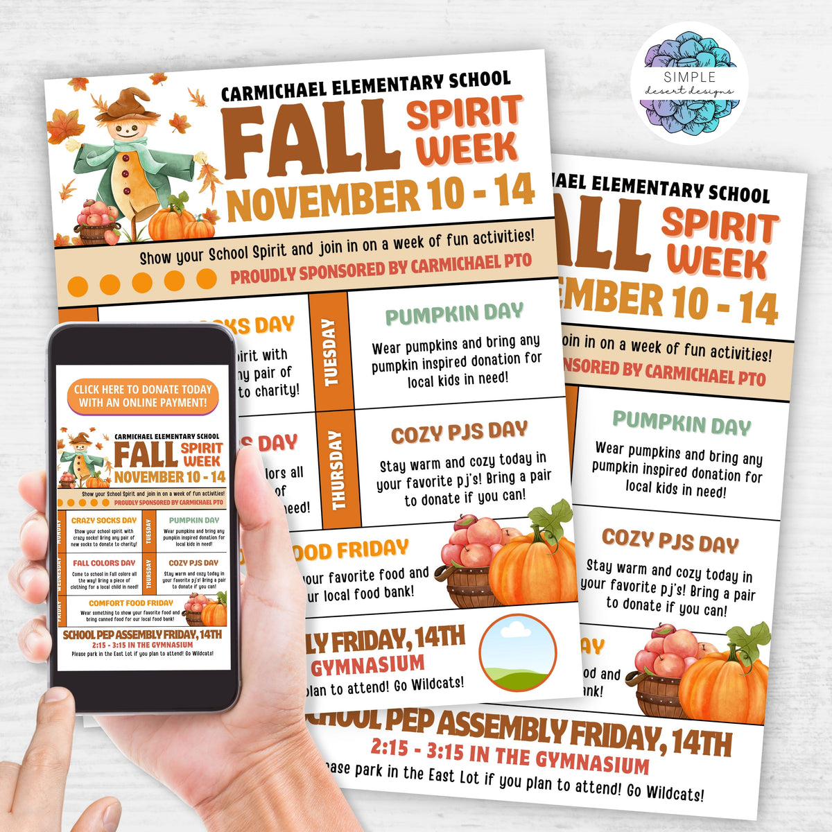 Fall Spirit Week Template - Simple Desert Designs