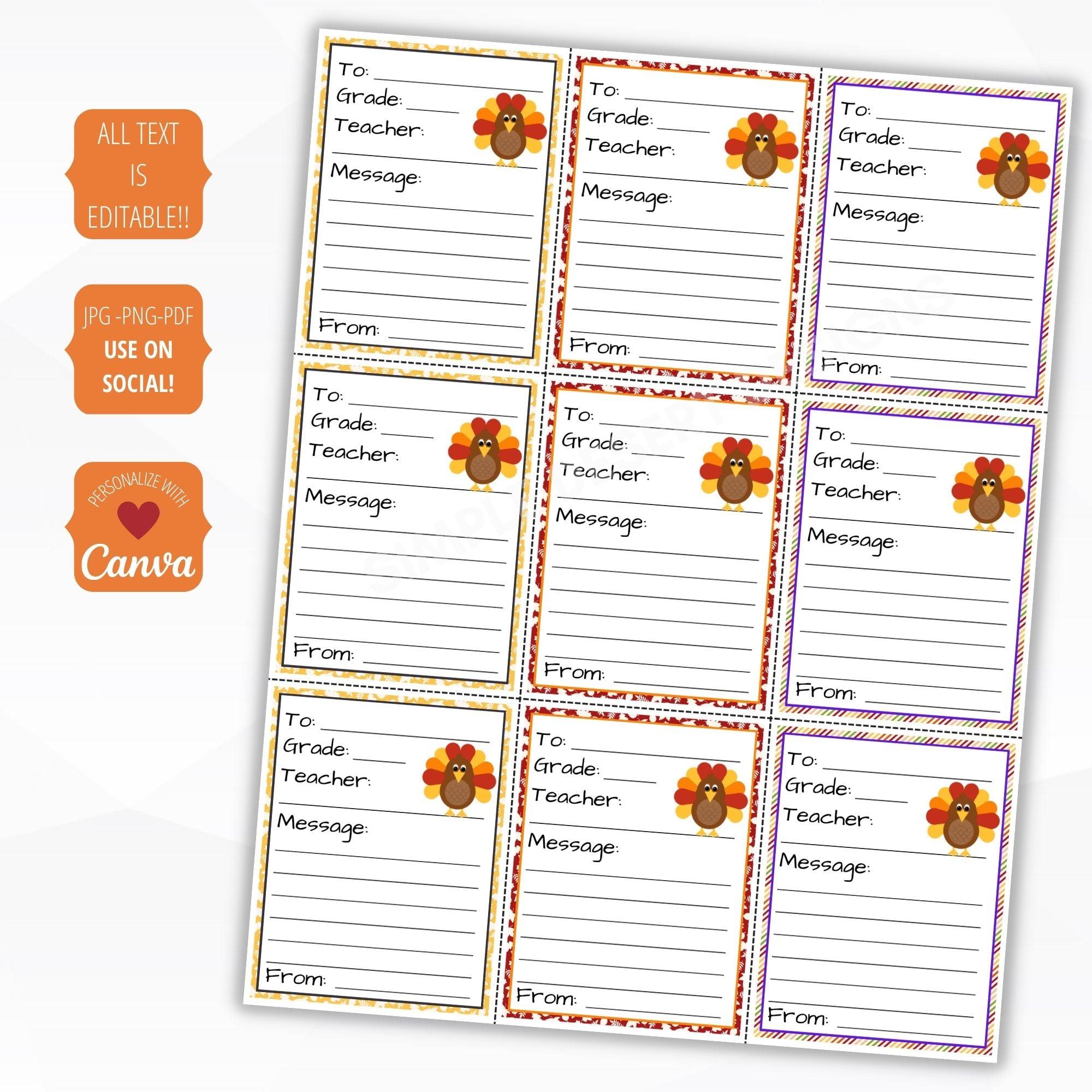 Cute turkey themed candy grams sheet for school fundraising events with fun fall colors. Personalize in Canva and print in PDF, PNG or JPG formats.