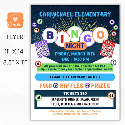 editable bingo night invitation flyer sign ticket bundle school pto pta ptc church neighborhood community business fundraiser template