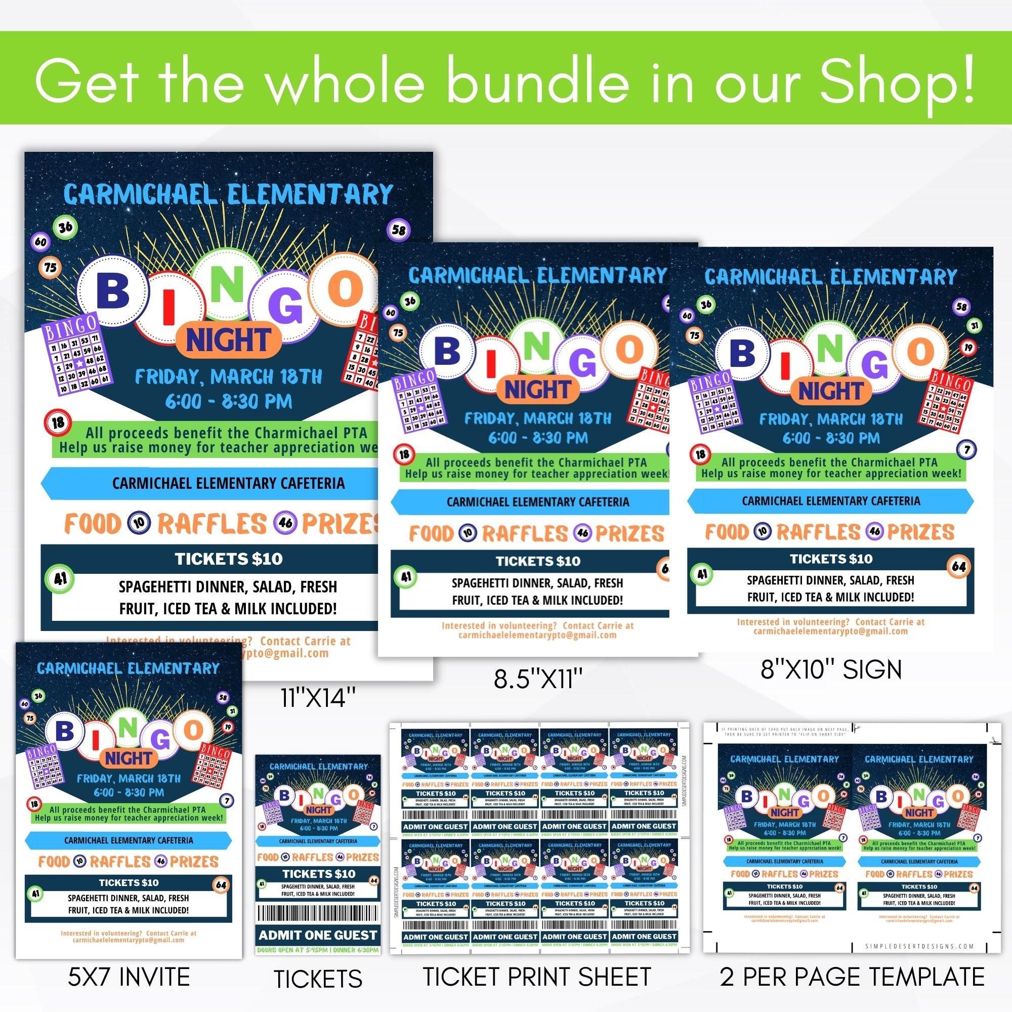 editable sign flyer invite ticket template set bingo fundraiser