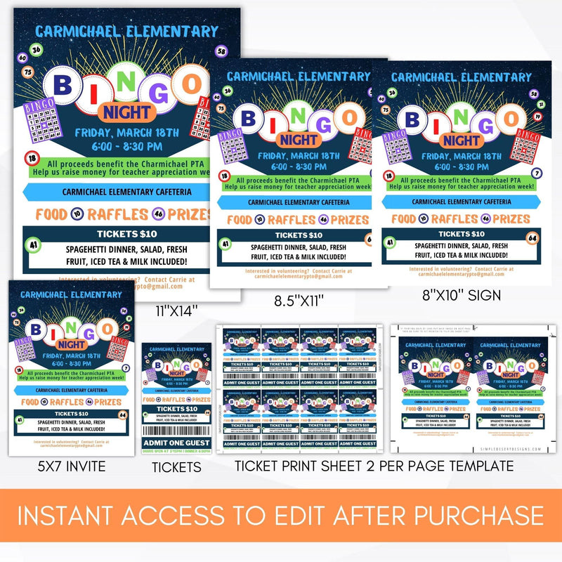 editable sign flyer invite ticket template set bingo fundraiser