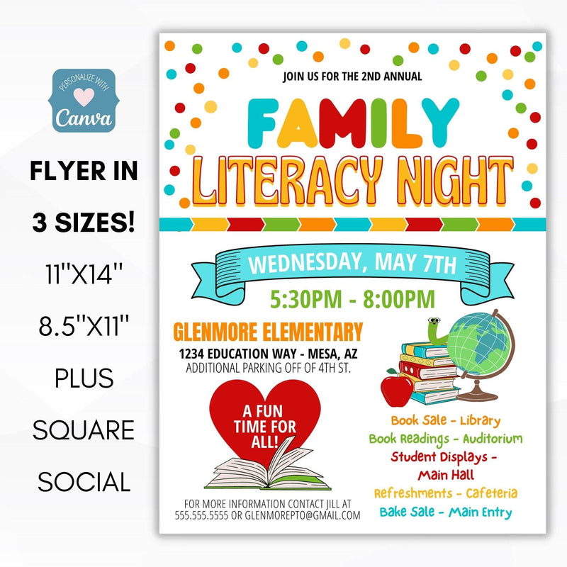 family literacy night reading book fair school pto classroom invite