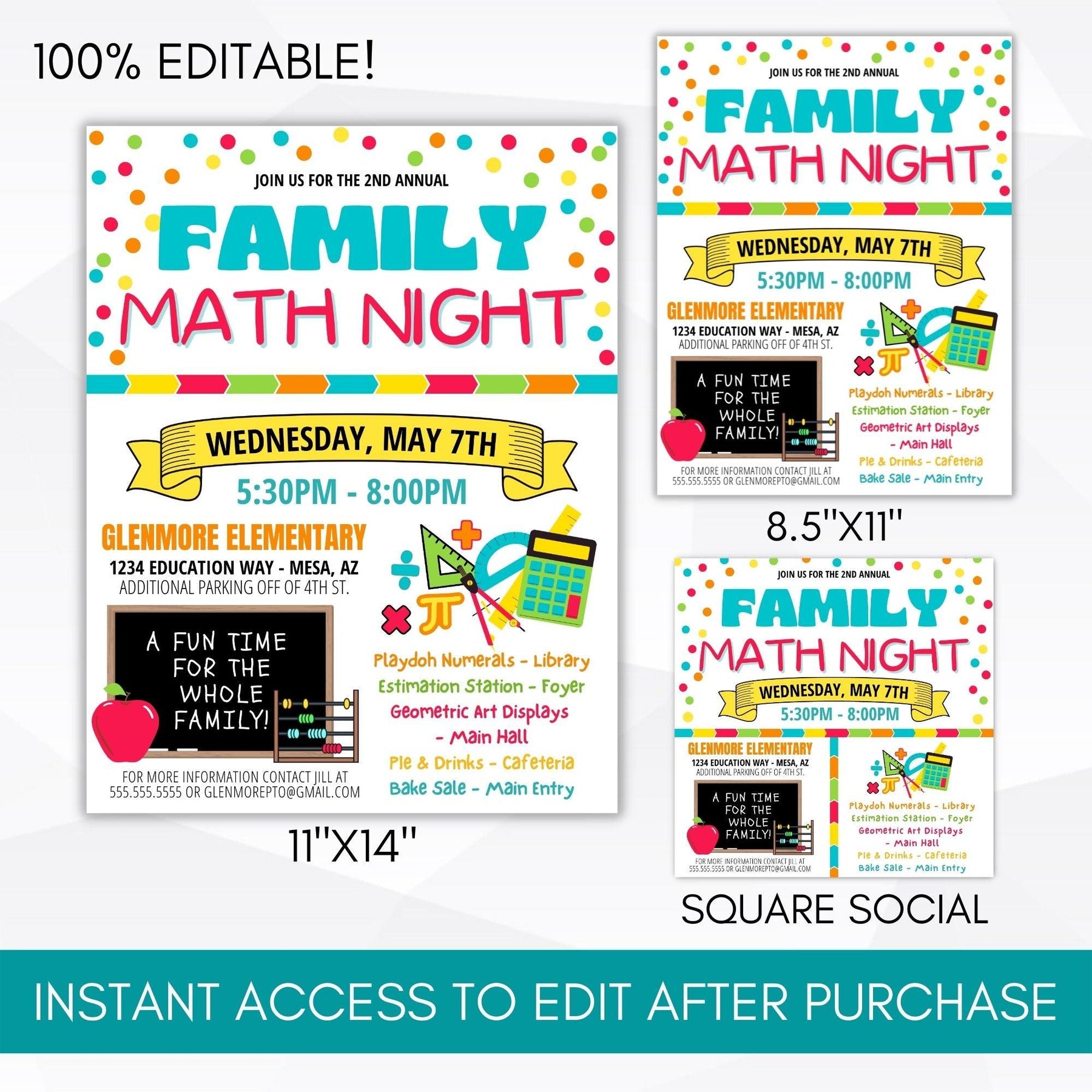 Invite Student Answer Math Family Math Night Flyer Set – Simple Desert Designs