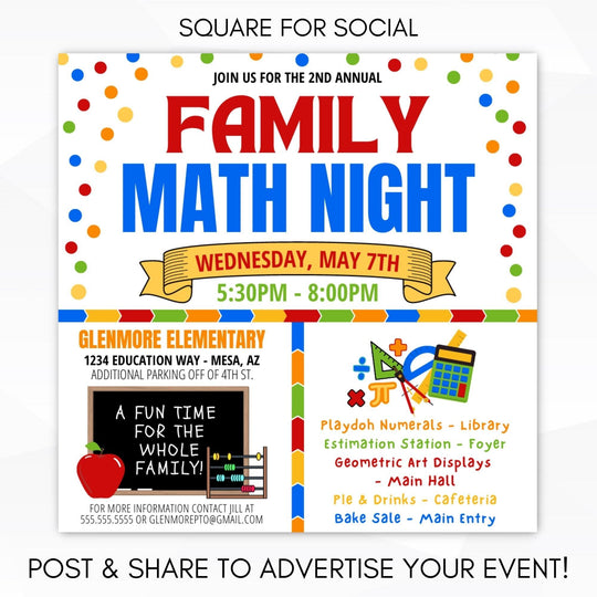 Family Math Night Party Invite Flyer Set β Simple Desert Designs