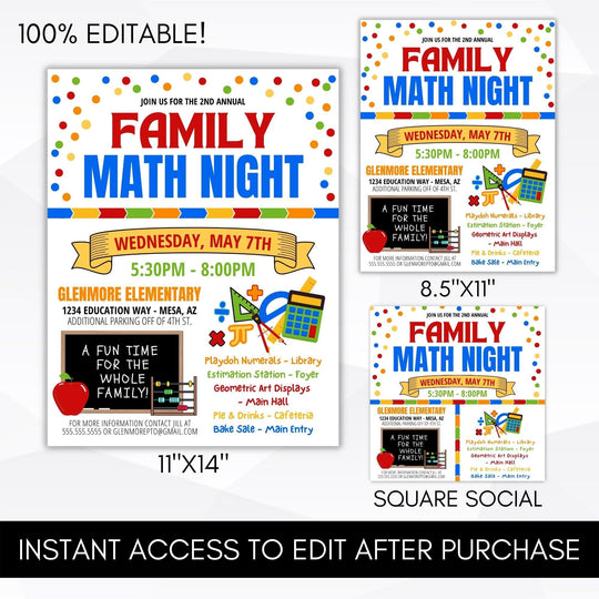 Family Math Night Party Invite Flyer Set – Simple Desert Designs