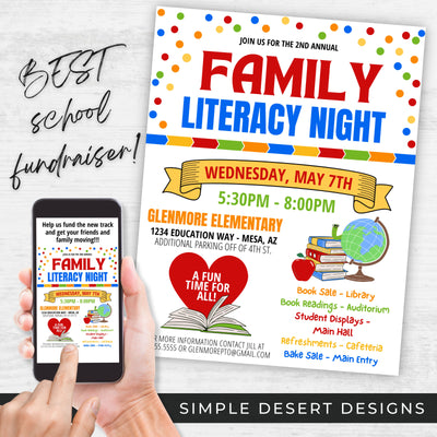 fun parent engagement flyer for family literacy night