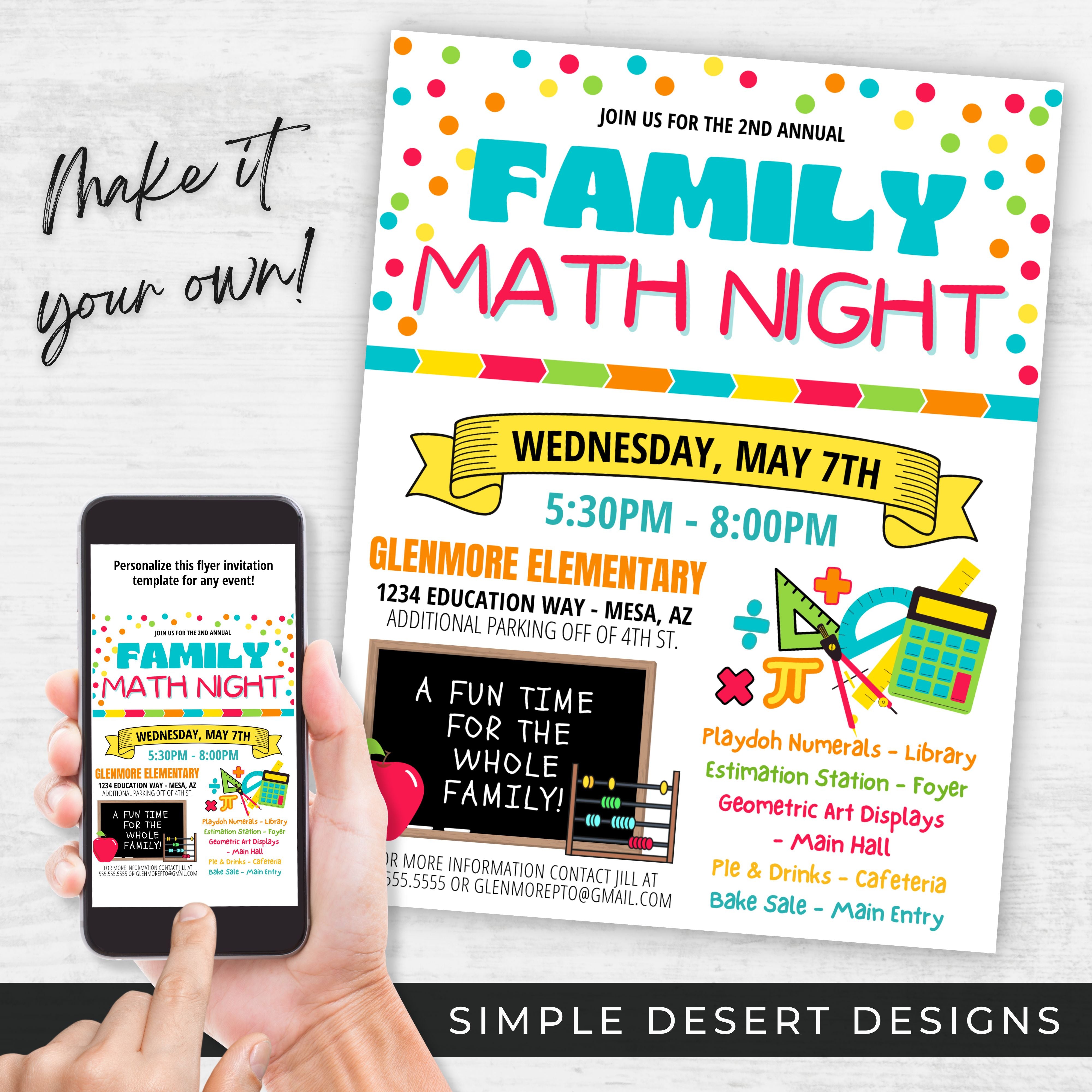 Family Math Night Flyer Set – Simple Desert Designs