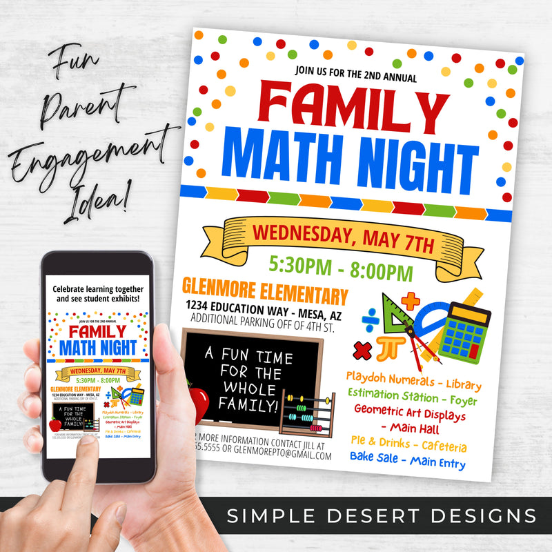fun family math night invitation for school parent engagement activity idea