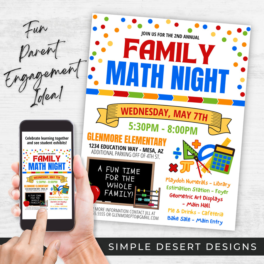 Family Math Night Party Invite Flyer Set – Simple Desert Designs