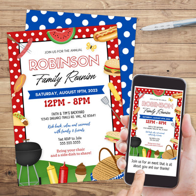 fun colorful family reunion barbeque invitation for informal family gathering