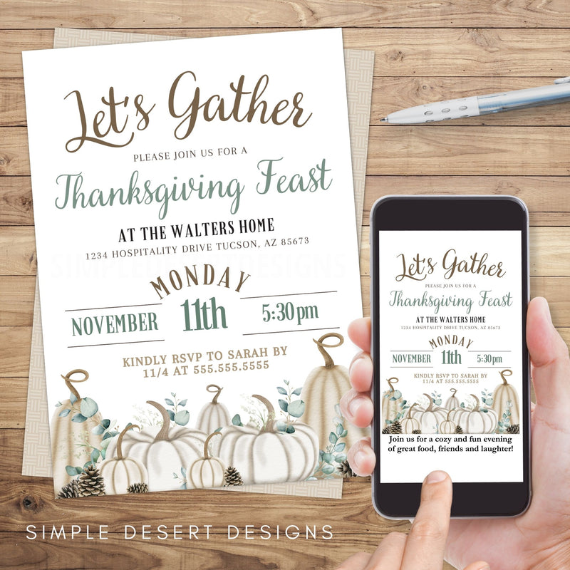 elegant lets gather farmhouse theme dinner or party invitations