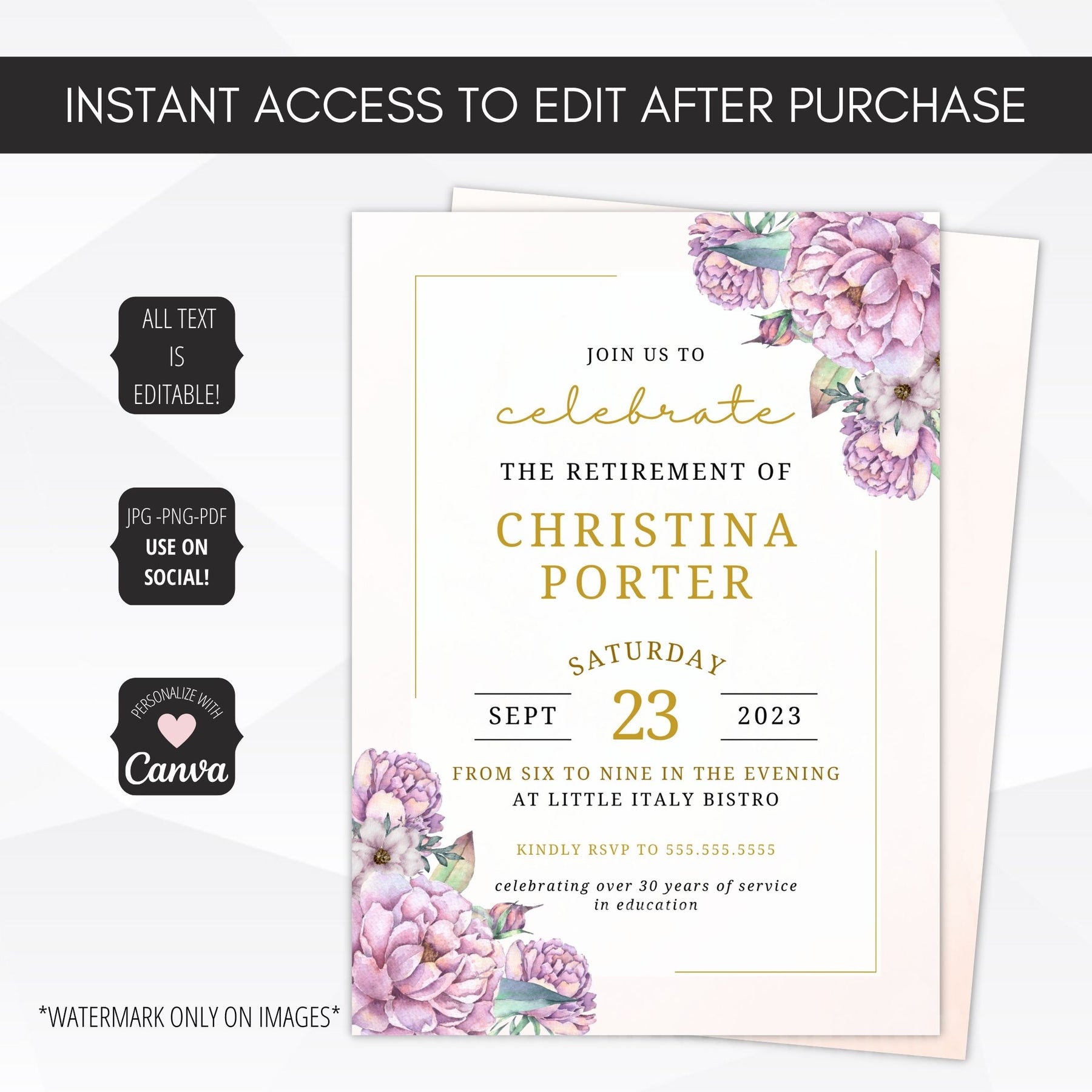 Feminine Retirement Party Invitation – Simple Desert Designs
