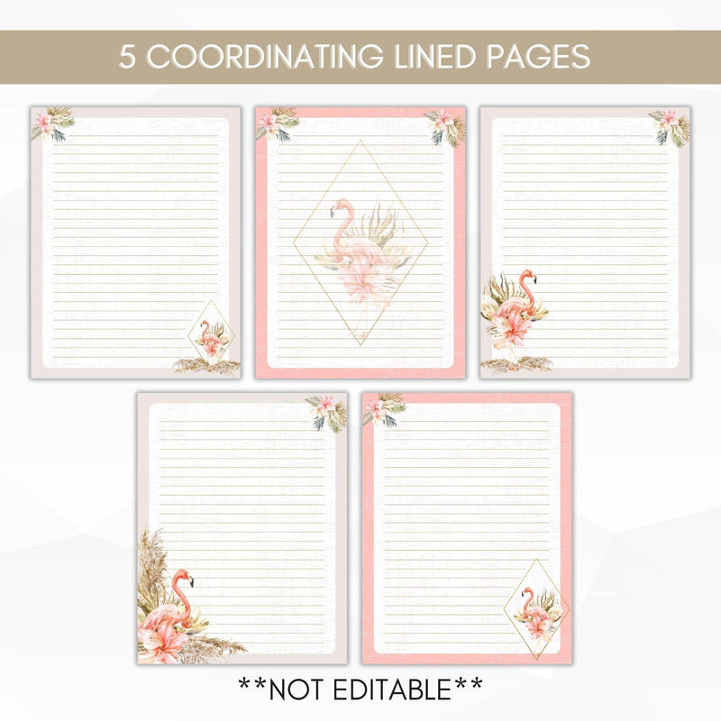 lined flamingo stationery set