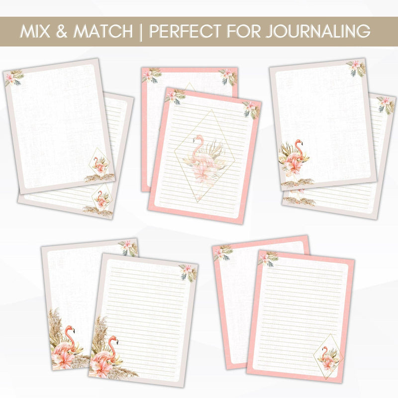 tropical flamingo stationery paper set printable