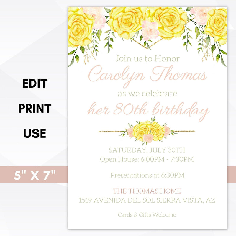 blush pink peony floral editable invitation template