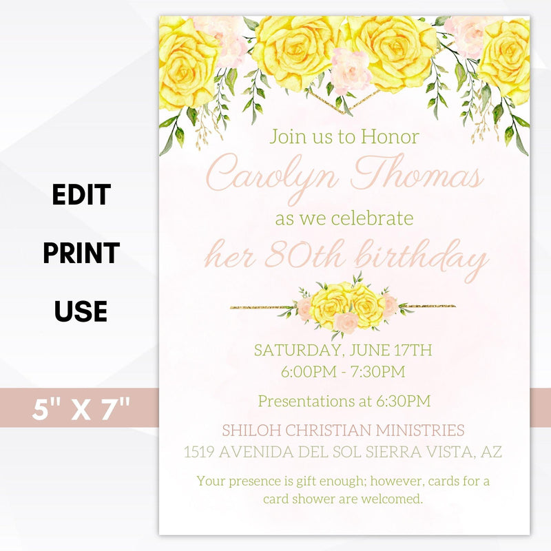 blush pink peony floral editable invitation template