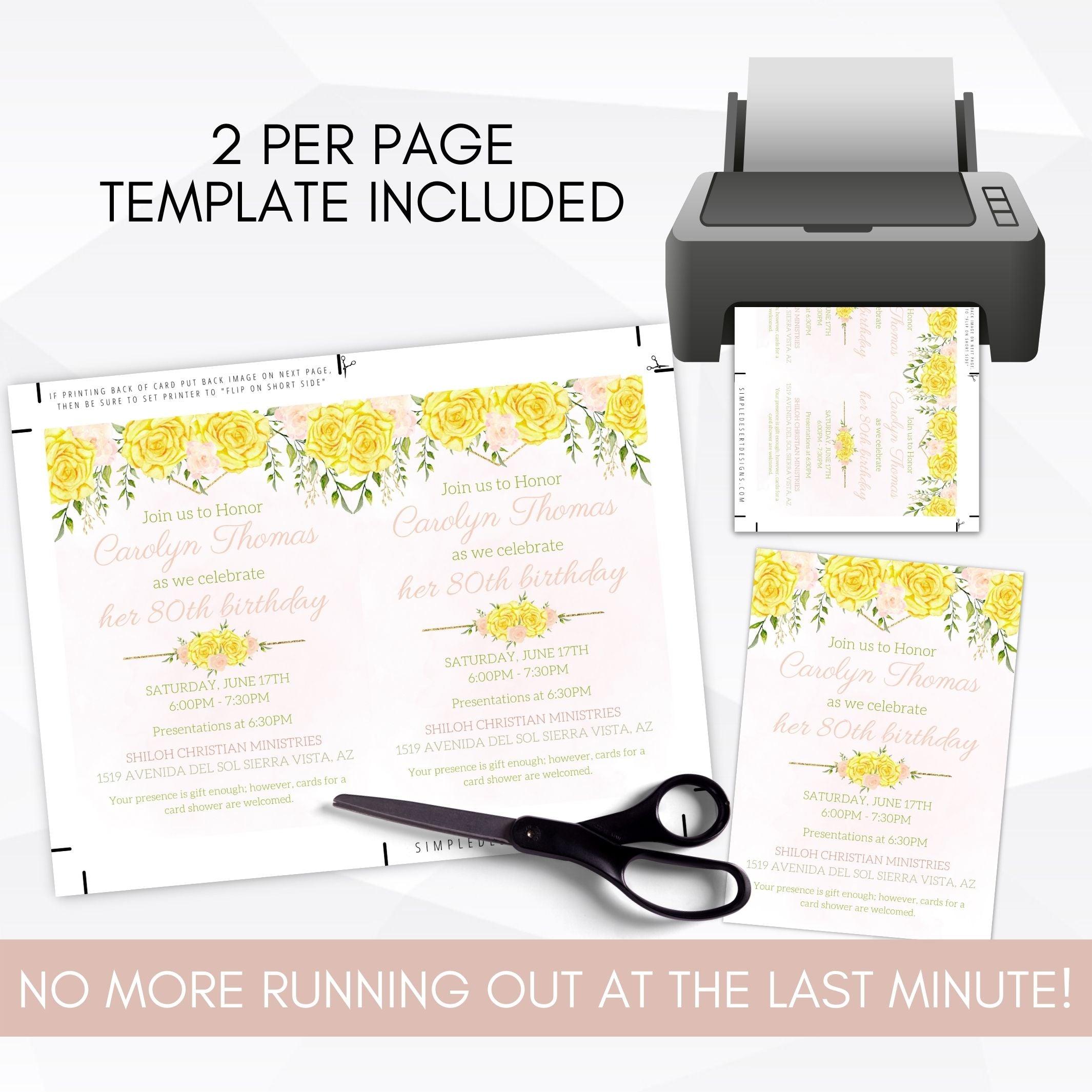 printable instant download 80th birthday invitation template