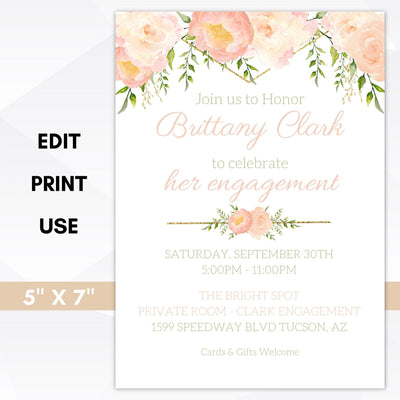 peach floral bridal shower invitation template