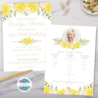 elegant floral birhday party invitaitons for 80th birhtday or any year