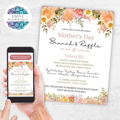 elegant peach pink and yellow mothers day floral invitation flyers