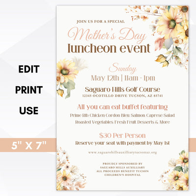 soft elegant floral mothers day luncheon invitation for business or fundraiser event