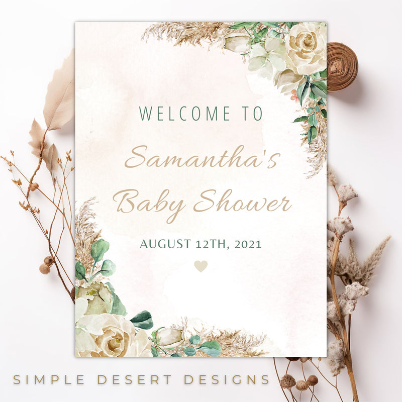 minimal floral gender neutral boho gender neutral baby shower welcome sign