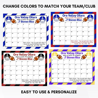 editable printable summer football sport schedule fundraiser idea football fundraising calendar printable personalized template