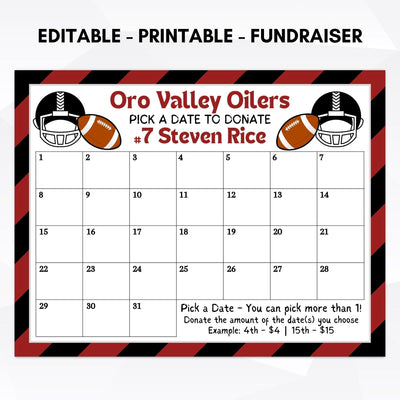 football cash calendar fundraising idea pick a date to donate fundraiser