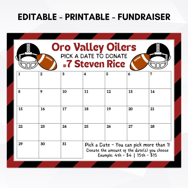 football cash calendar fundraising idea pick a date to donate fundraiser