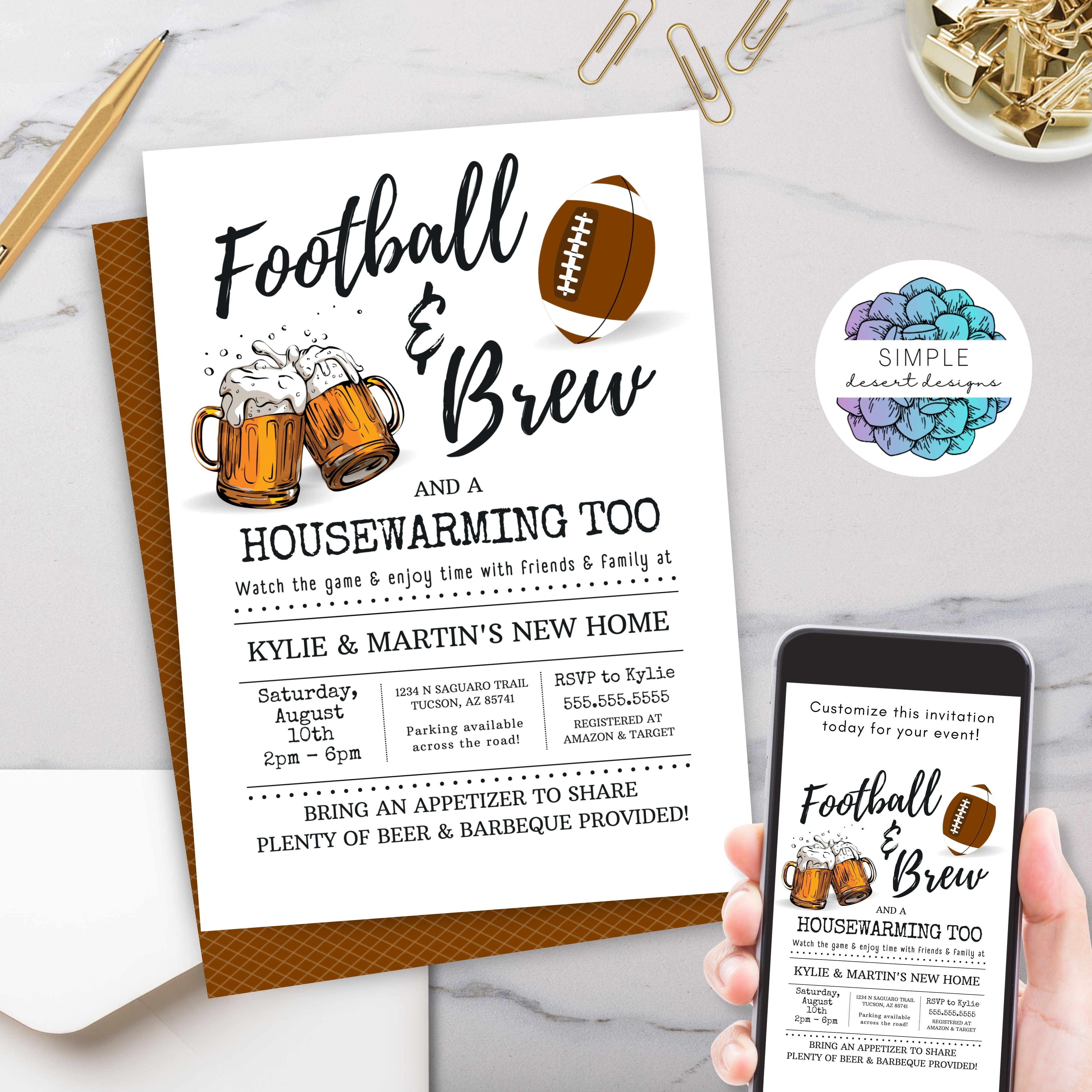 football and beer party invitation for watch party birthday party or house warming