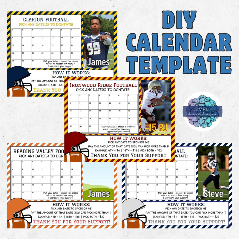 fully customizable football calendar template with photo