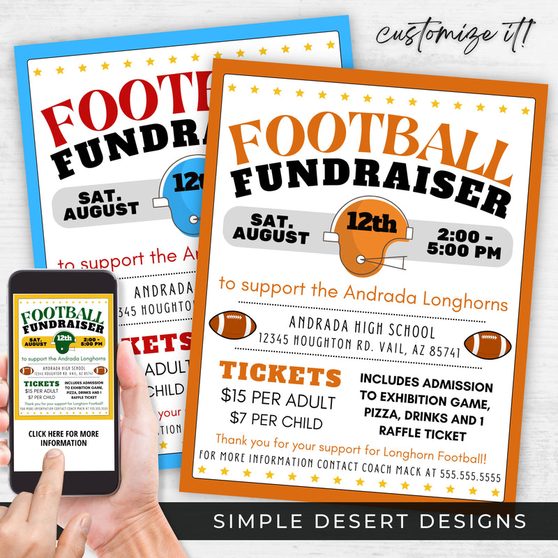unique customizable football fundraiser flyer template