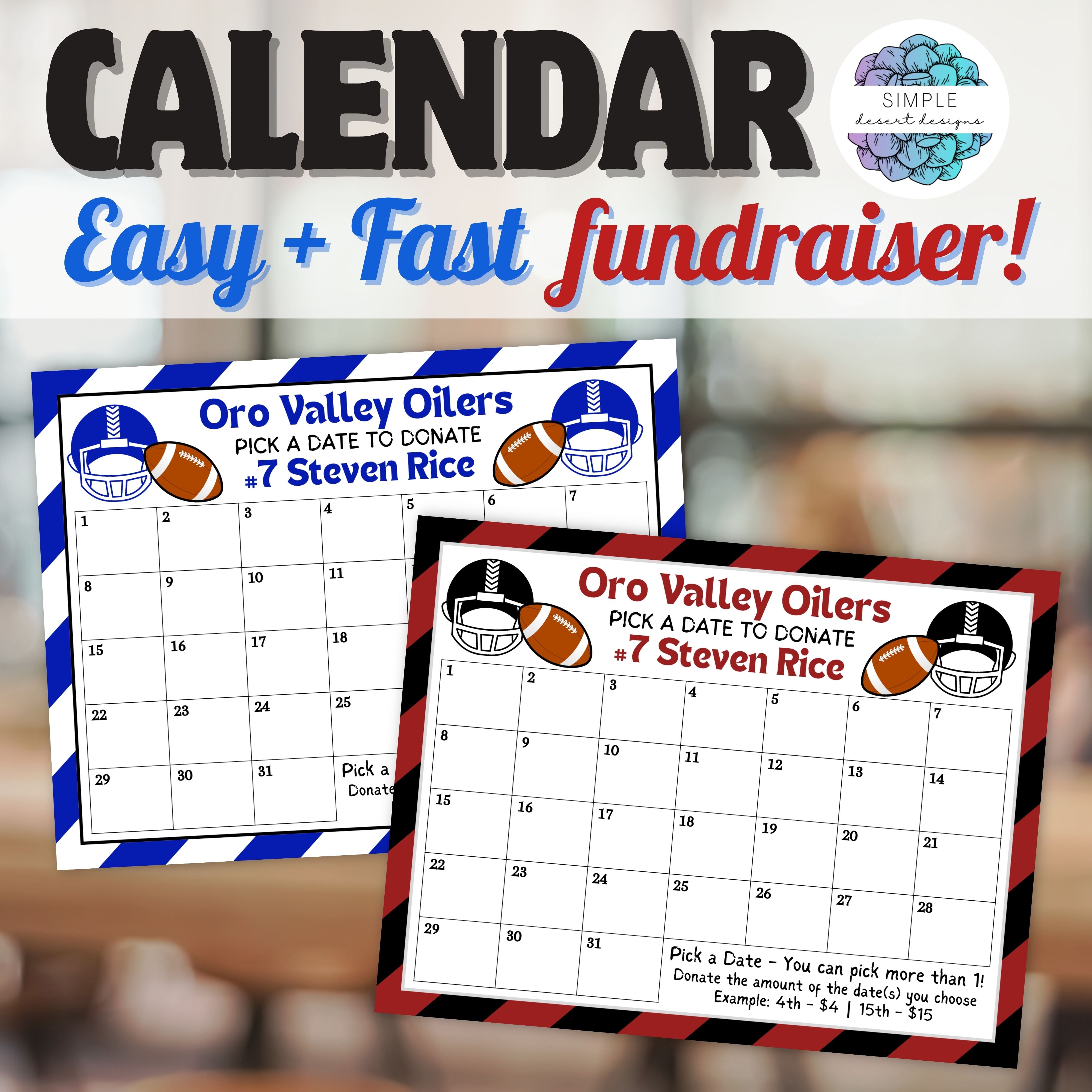 customizable calendar fundraiser template for football teams